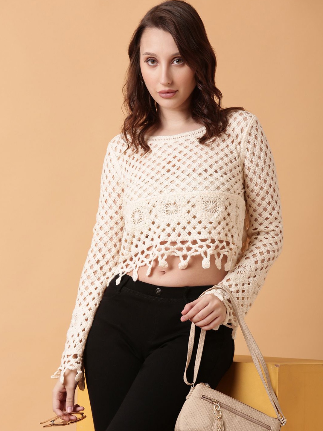 

SHOWOFF Crochet Top, Cream