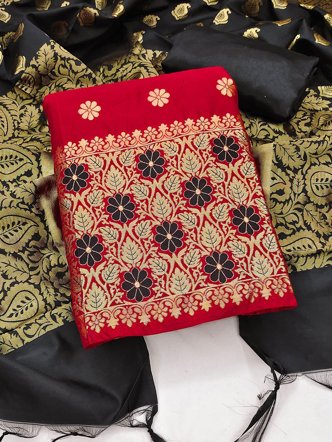

Ishin Ethnic Motifs Woven Design Zari Work Unstitched Dress Material, Red