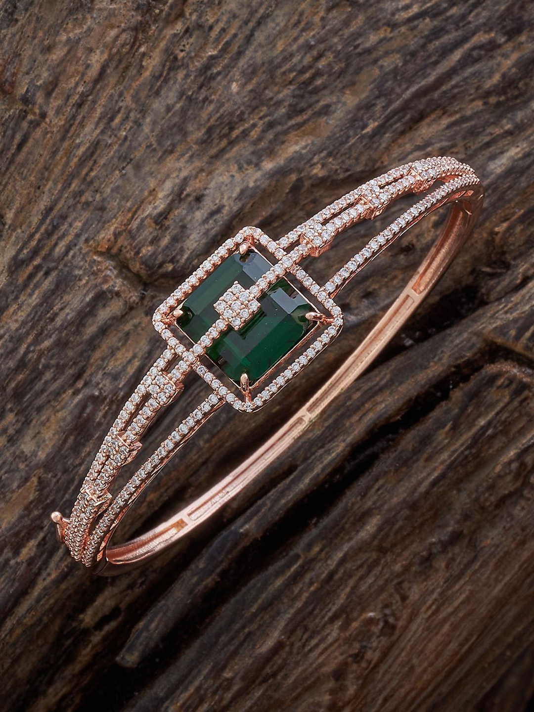 

Kushal's Fashion Jewellery Rose Gold-Plated Cubic Zirconia Kada Bracelet