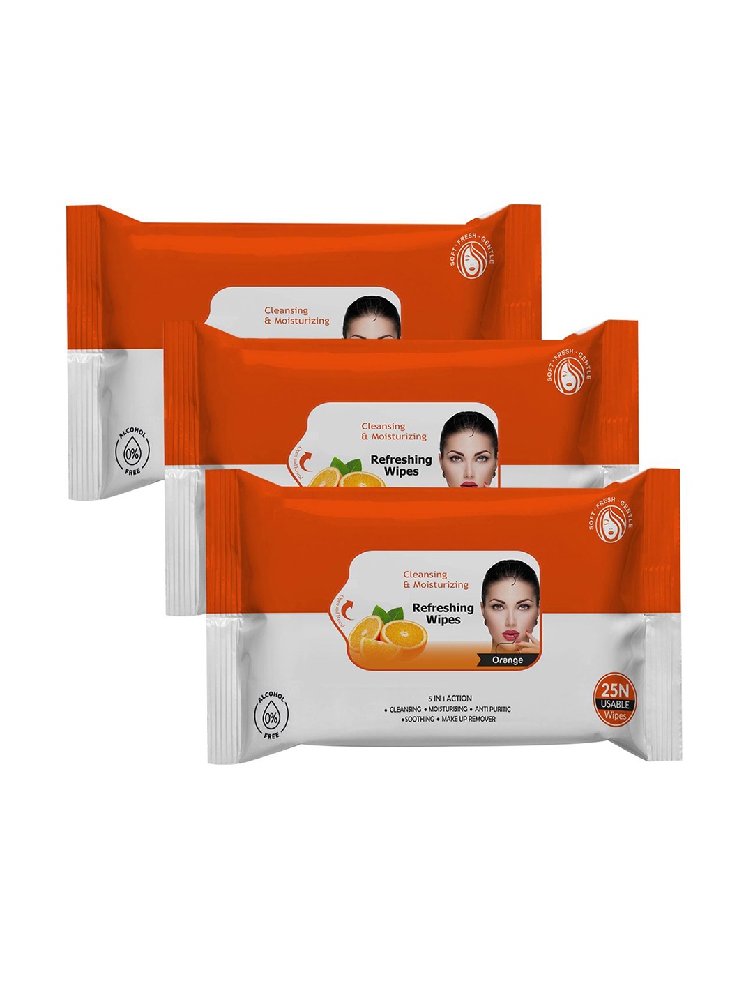 

Adbeni Set Of 3 Orange Cleansing & Moisturizing Refreshing Facial Wipes - 25 Wipes Each