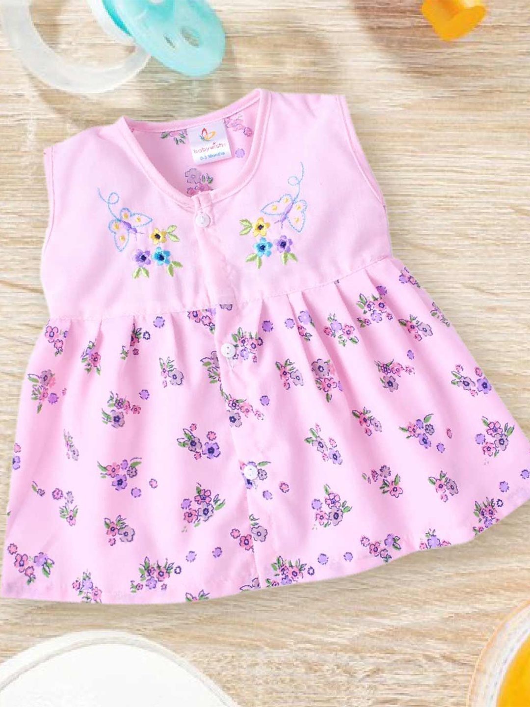 

Babywish Girls Floral Printed Cotton A-Line Dress, Pink