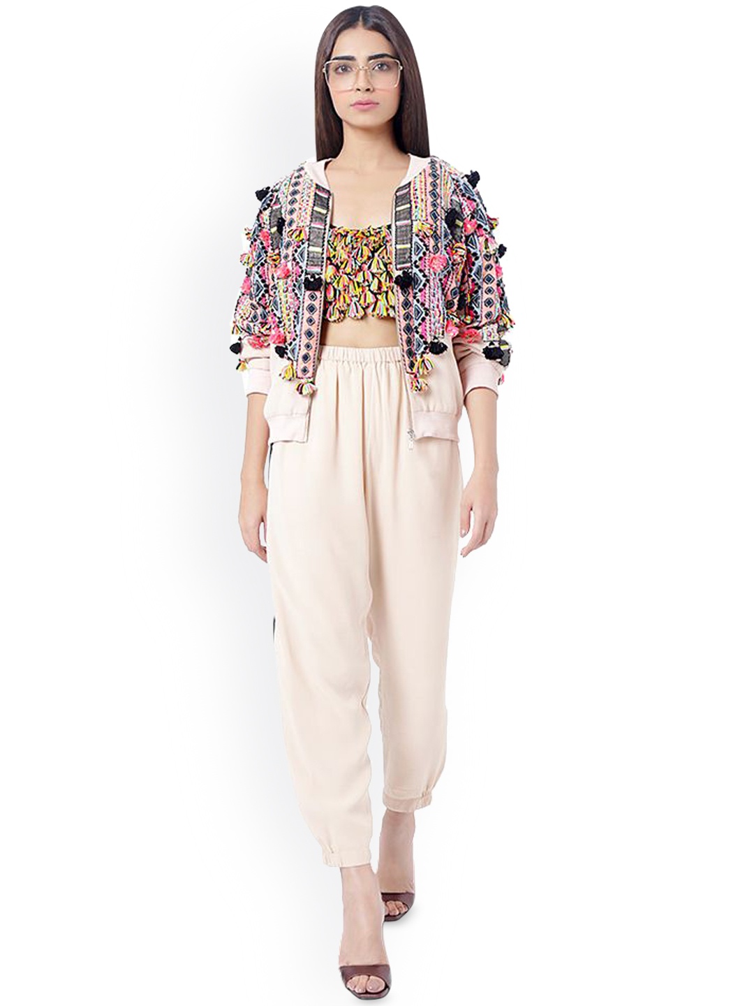 

Payal Singhal Embroidered Top with Joggers & Jacket, Yellow