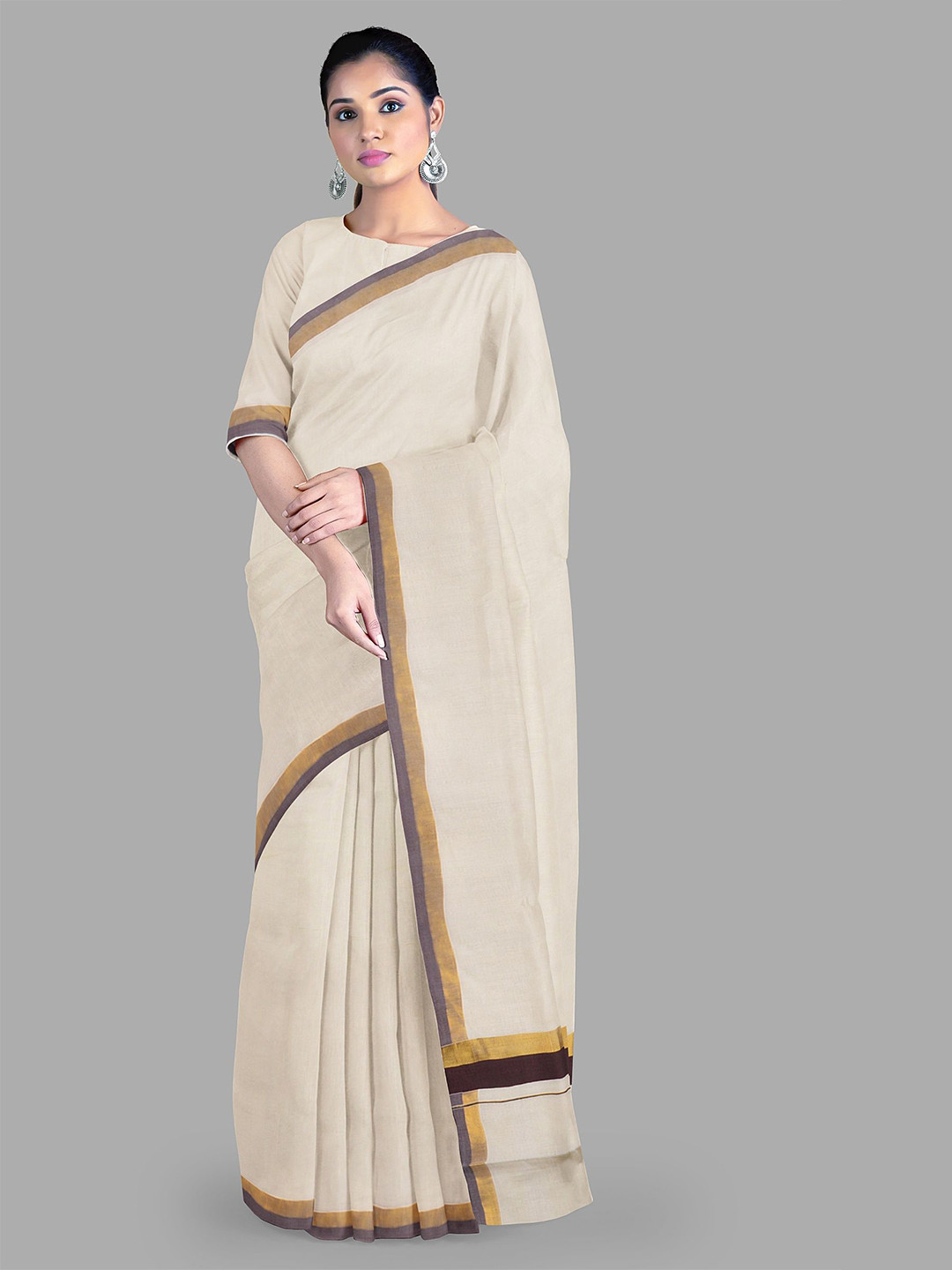 

The Chennai Silks Pure Cotton Kasavu Saree, Off white
