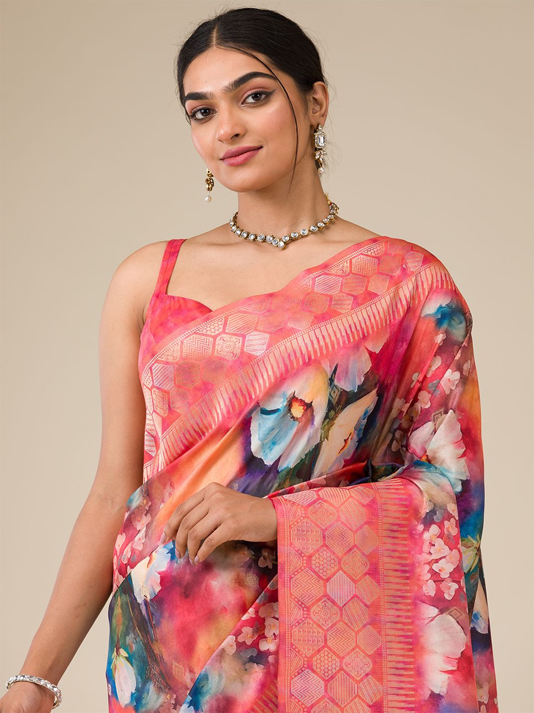 

Koskii Floral Zari Tissue Saree, Orange