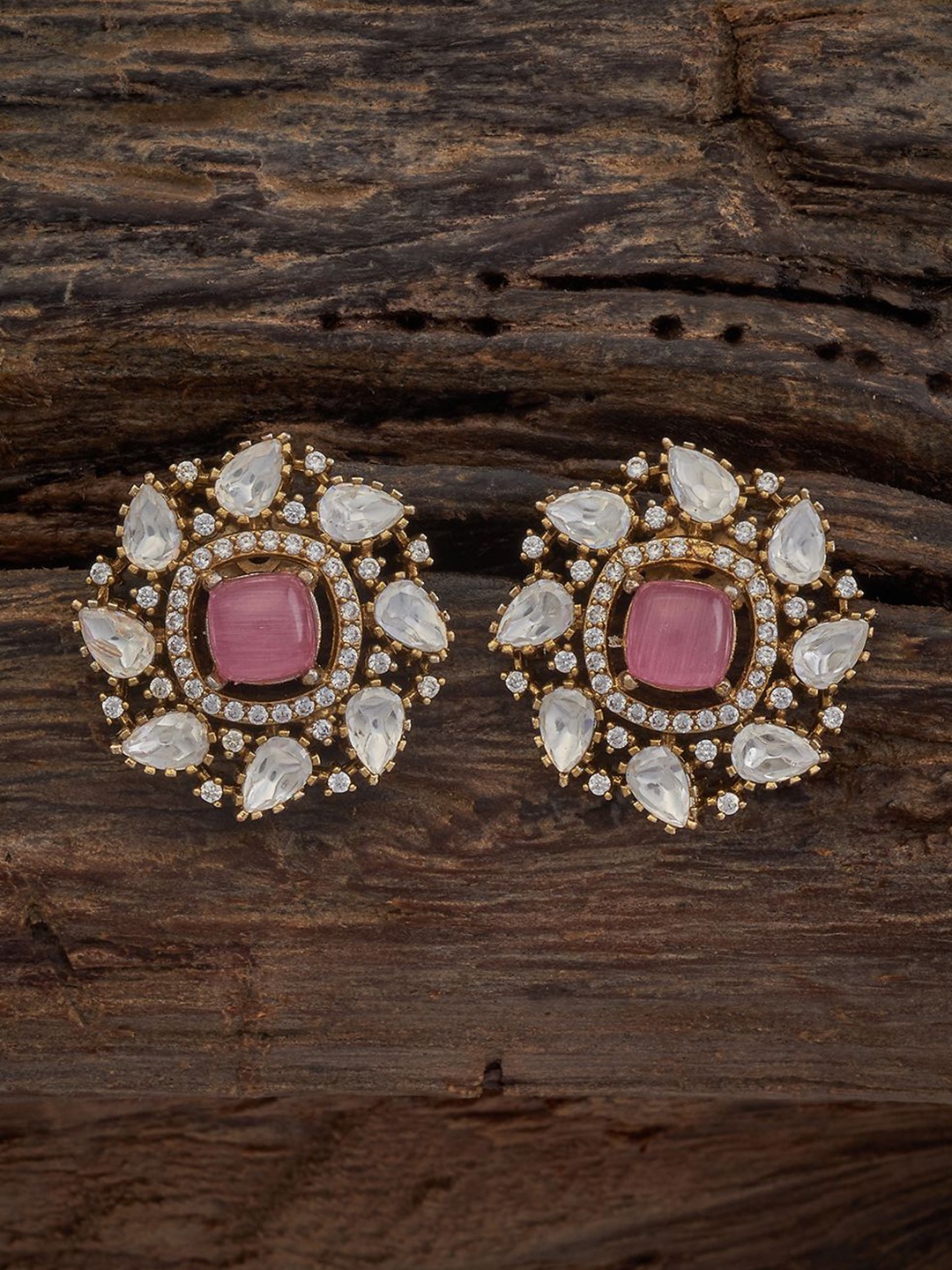 

Kushal's Fashion Jewellery Silver Artificial Stones Studded Floral Studs, Pink