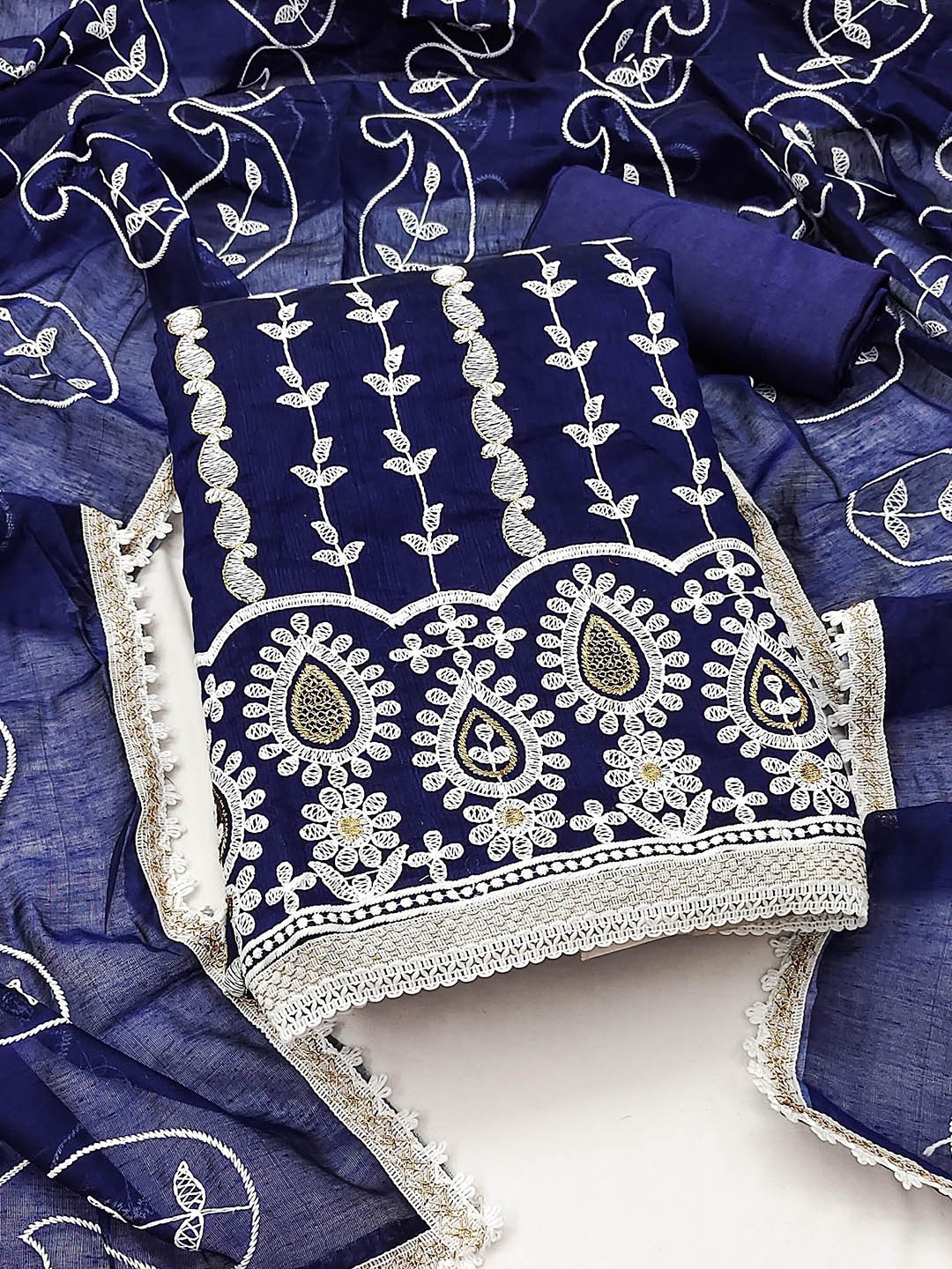 

Ishin Ethnic Motifs Embroidered Unstitched Dress Material, Blue