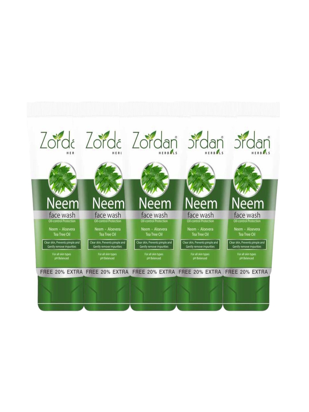 

ZORDAN Set of 5 Herbals Neem Face Wash - 60 ml Each, Green
