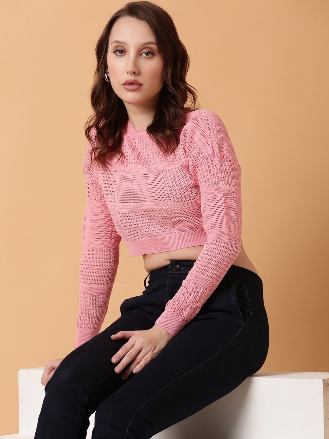 

SHOWOFF Crochet Crop Top, Pink