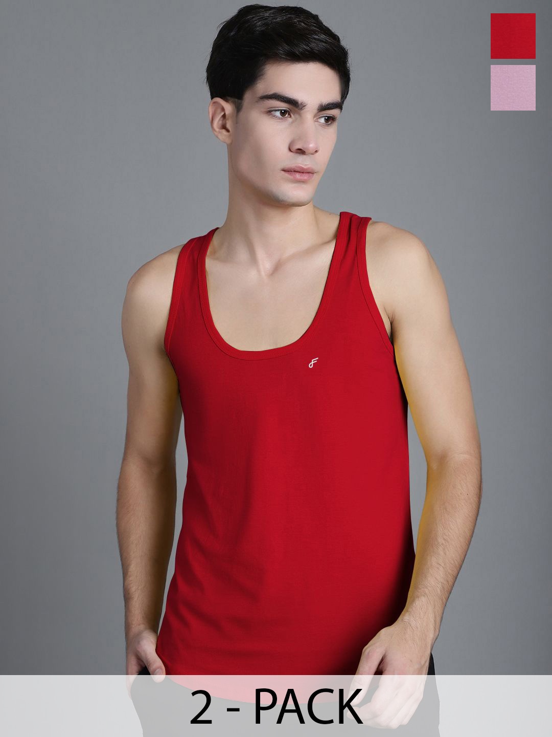 

FBAR Pack Of 2 Solid Cotton Gym Vests, Red