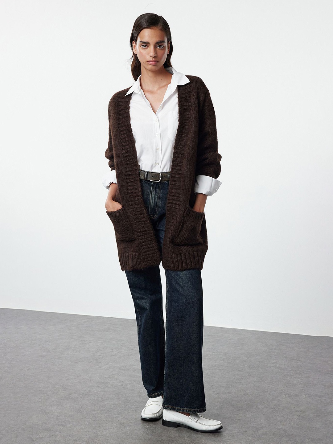 

Trendyol Women Cable Knit Longline Cardigan, Brown