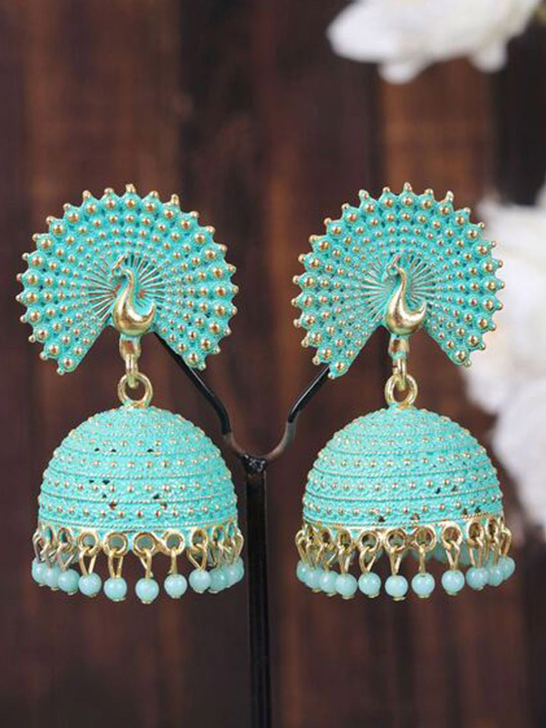 

Zoey Peacock Gold-Plated Dome Shaped Jhumkas