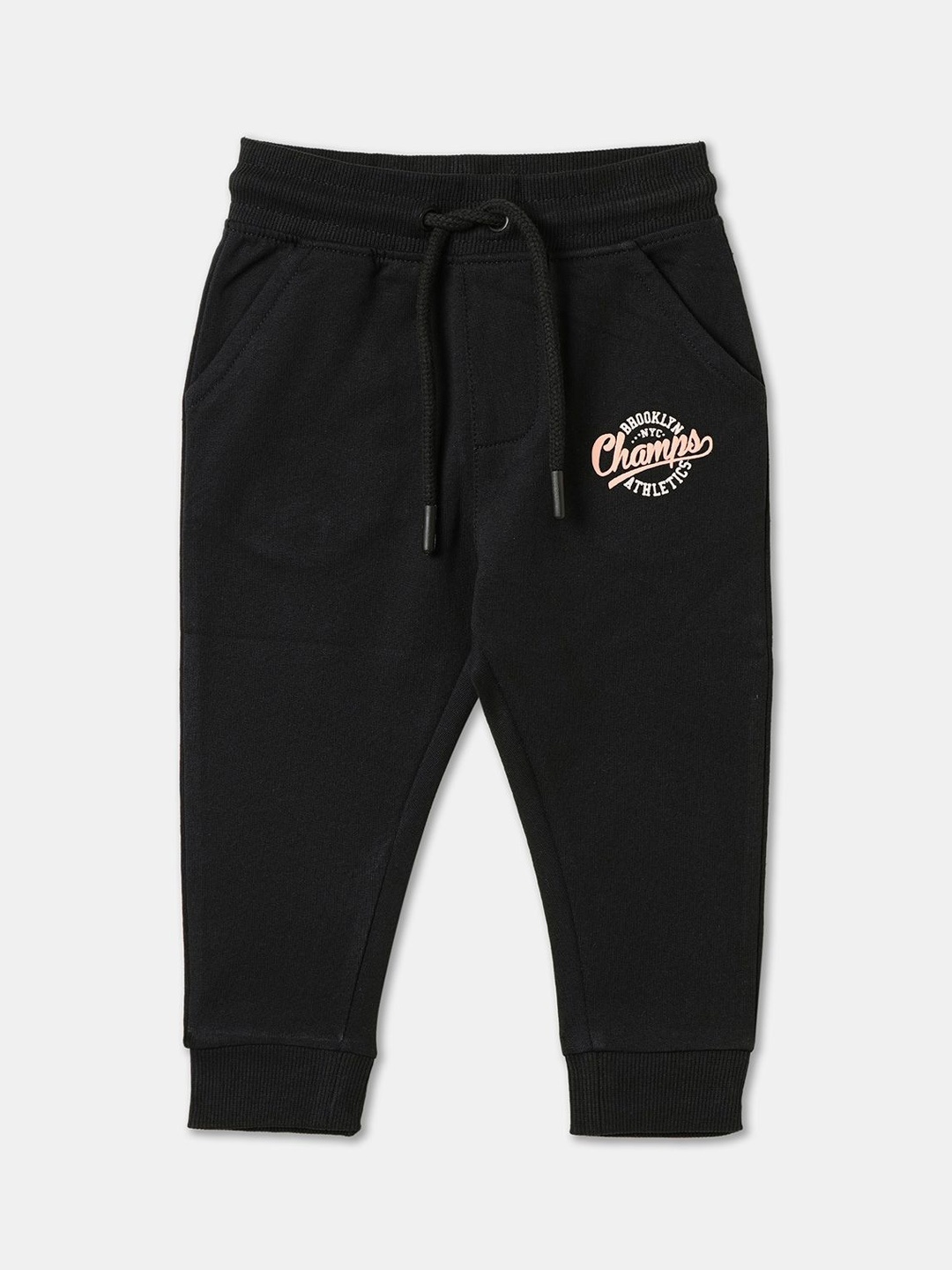 

R&B Boys Printed Relaxed Fit Cotton Track Pant, Black