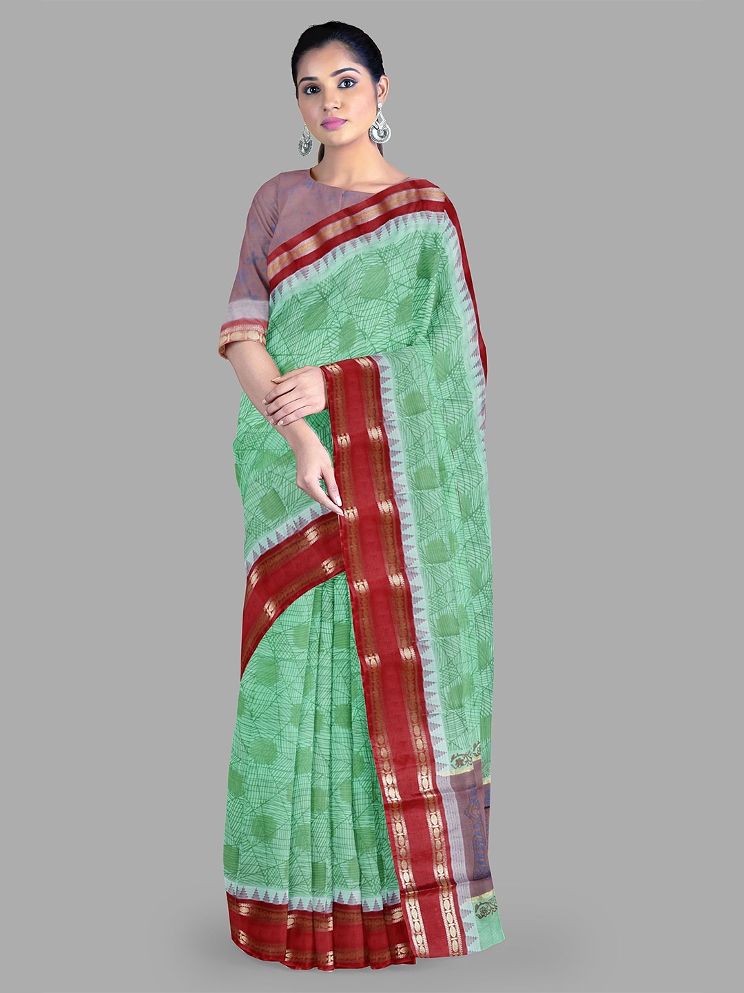 

The Chennai Silks Zari Pure Cotton Chanderi Saree, Green