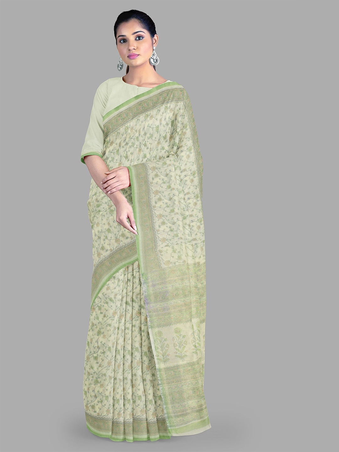 

The Chennai Silks Ethnic Motif Pure Cotton Kota Saree, Green