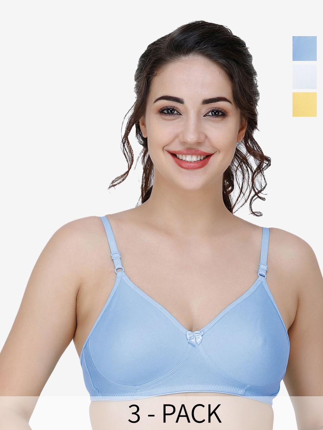 

Docare Women Pack Of 3 Full Coverage Non Padded T-shirt Bra, Blue