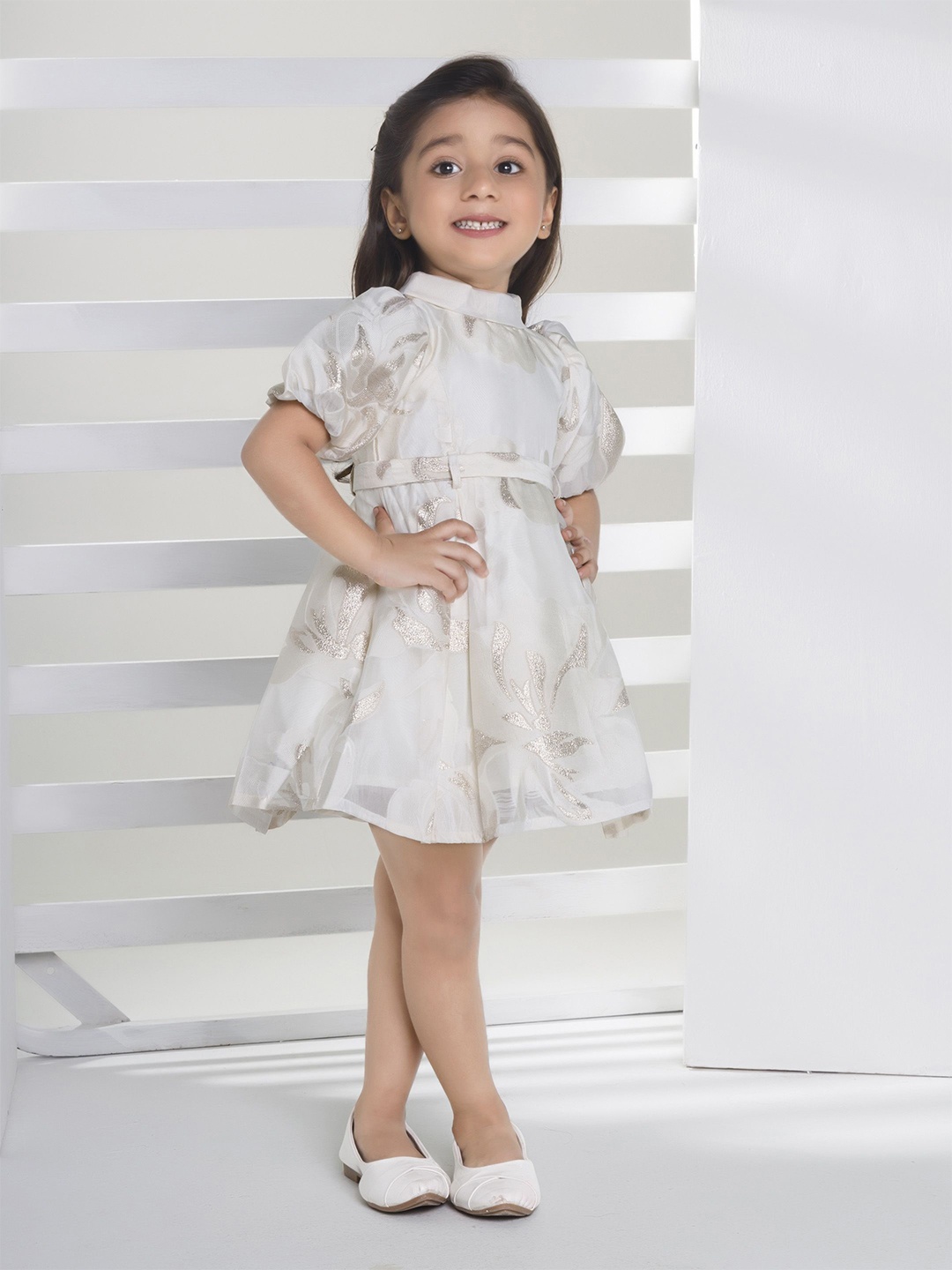 

Peppermint Girls Printed Fit & Flare Dress, Cream