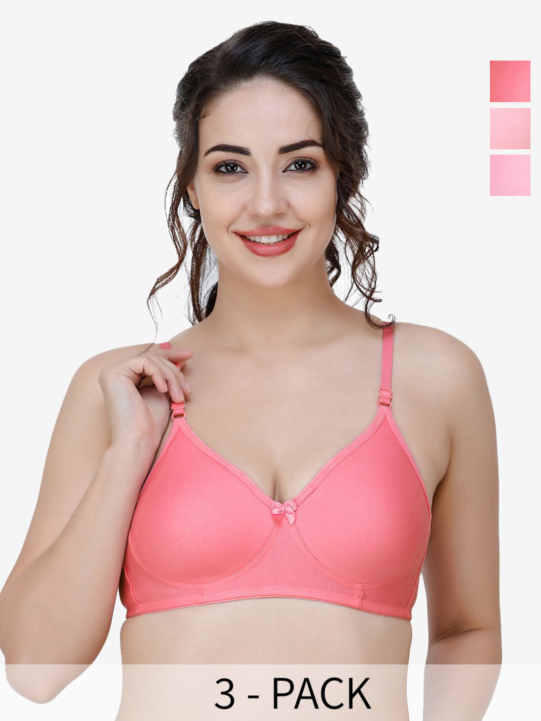 

Docare Women Pack of 3 Full Coverage T-shirt Non Padded Bra, Red