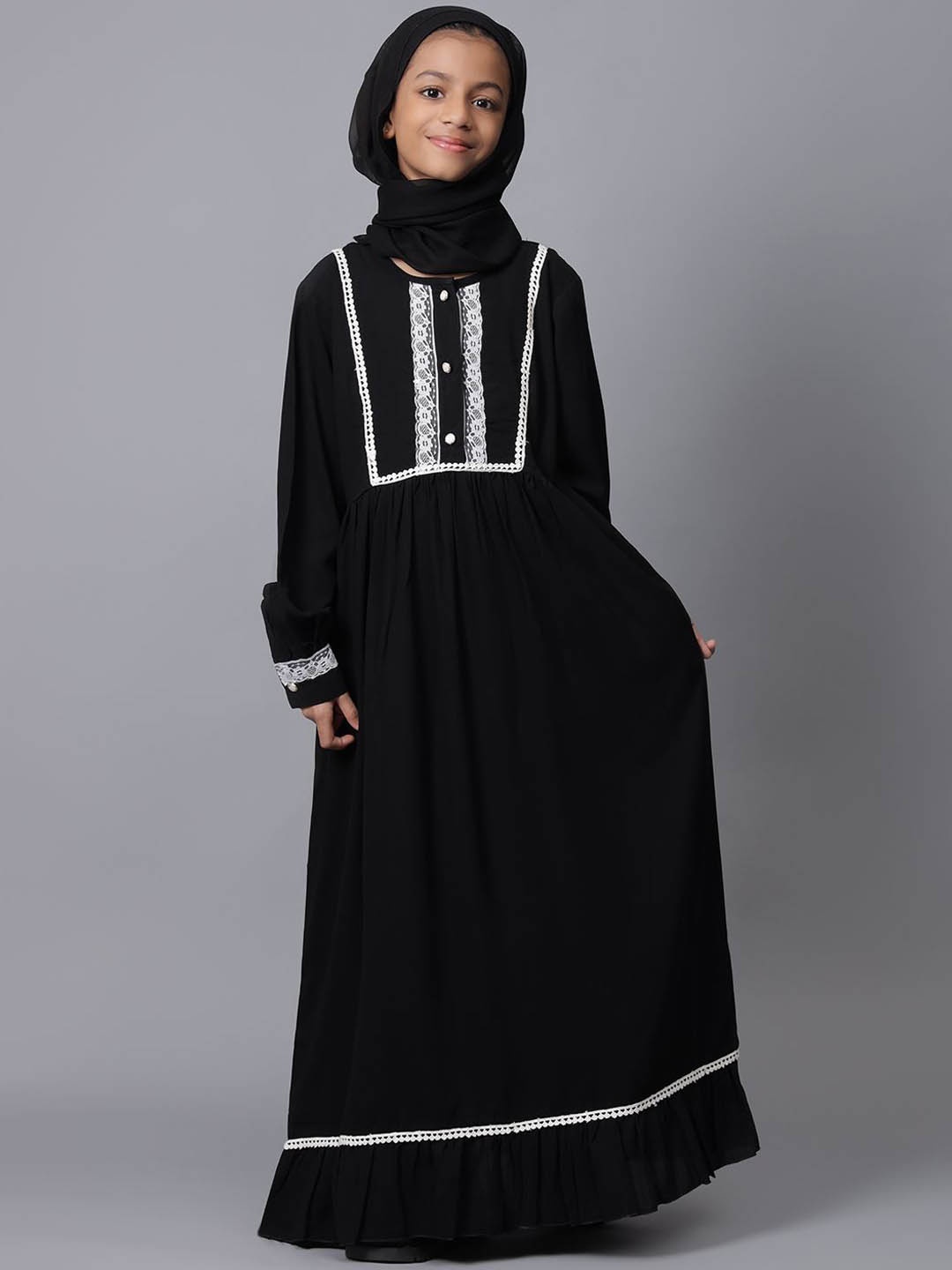 

NABIA Girls Lace Detailing Abaya Burqa, Black