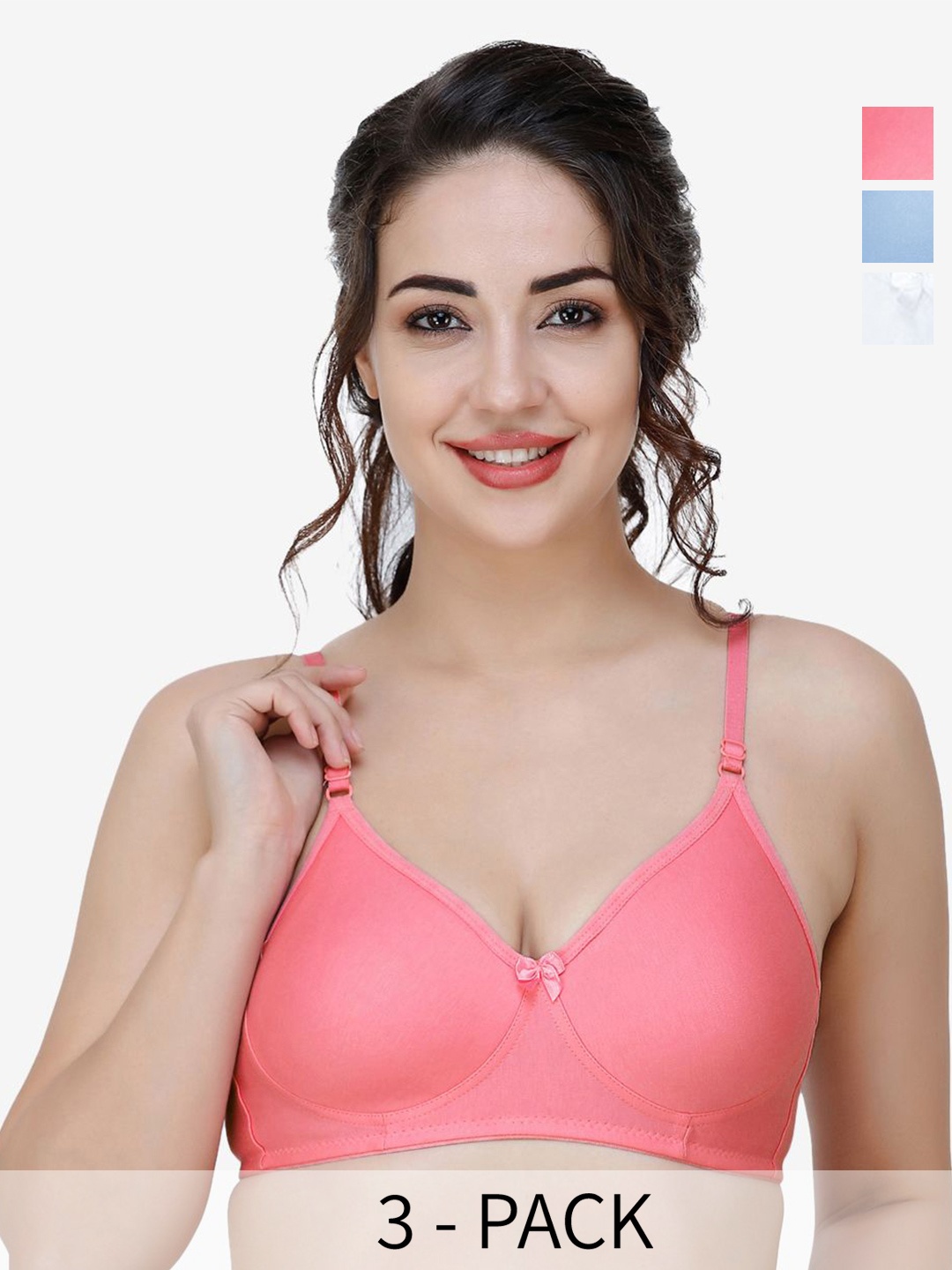 

Docare Women Pack of 3 Full Coverage T-shirt Non Padded Bra, Peach