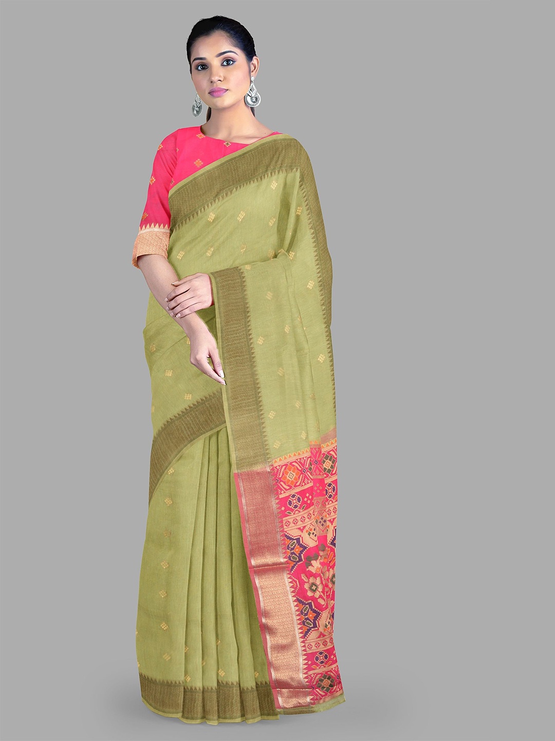 

The Chennai Silks Pure Cotton Ethnic Motifs Chanderi Saree With Zari, Green