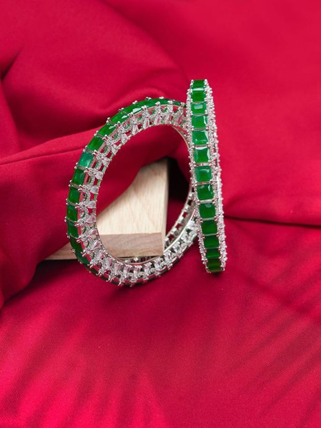 

Zevarly Set Of 2 Silver-Plated American Diamond Studded Bangle