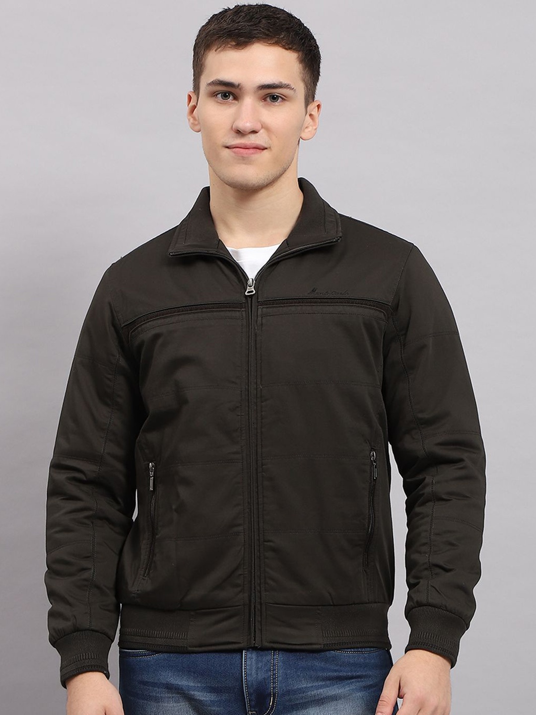 

Monte Carlo Men Solid Mock Collar Bomber Jacket, Black