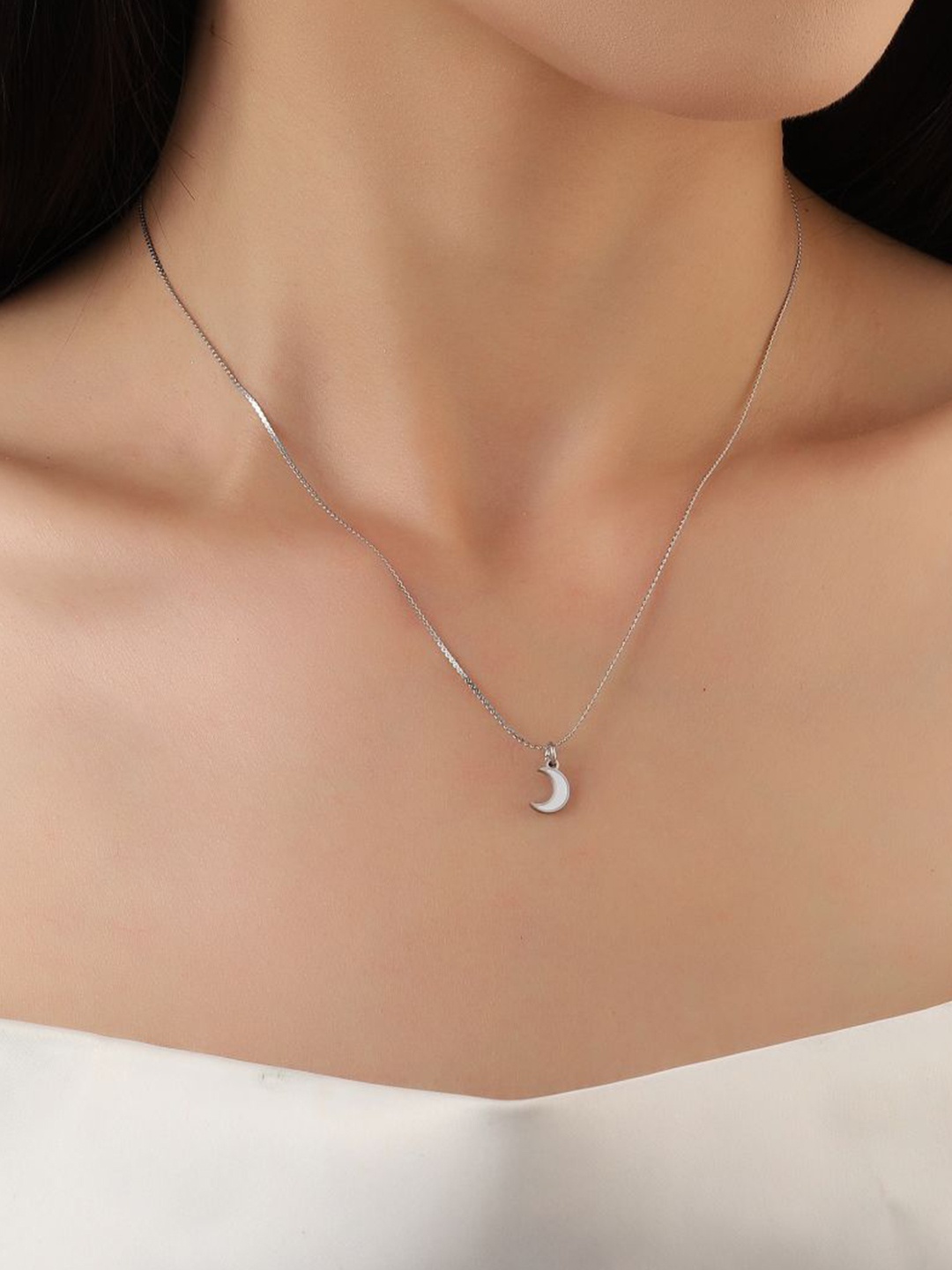 

SALTY Crescent Moon Stainless Steel Pendant & Chain, Silver