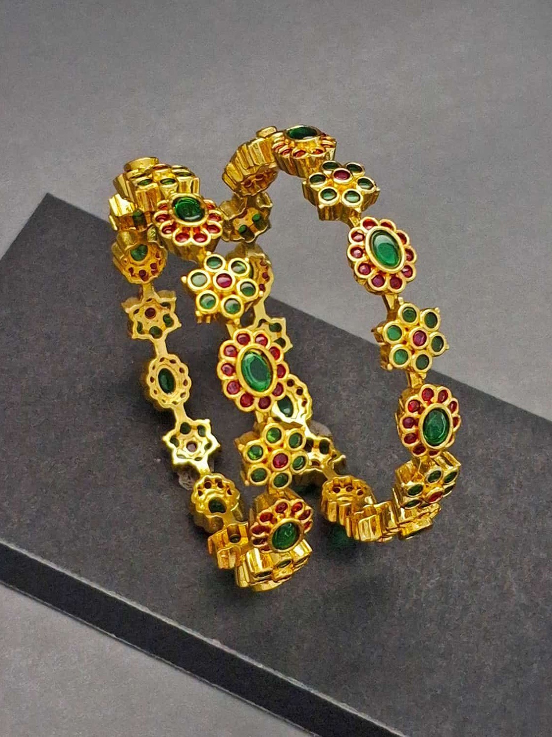 

Zevarly Set Of 2 Gold-Plated American Diamond Studded Bangles