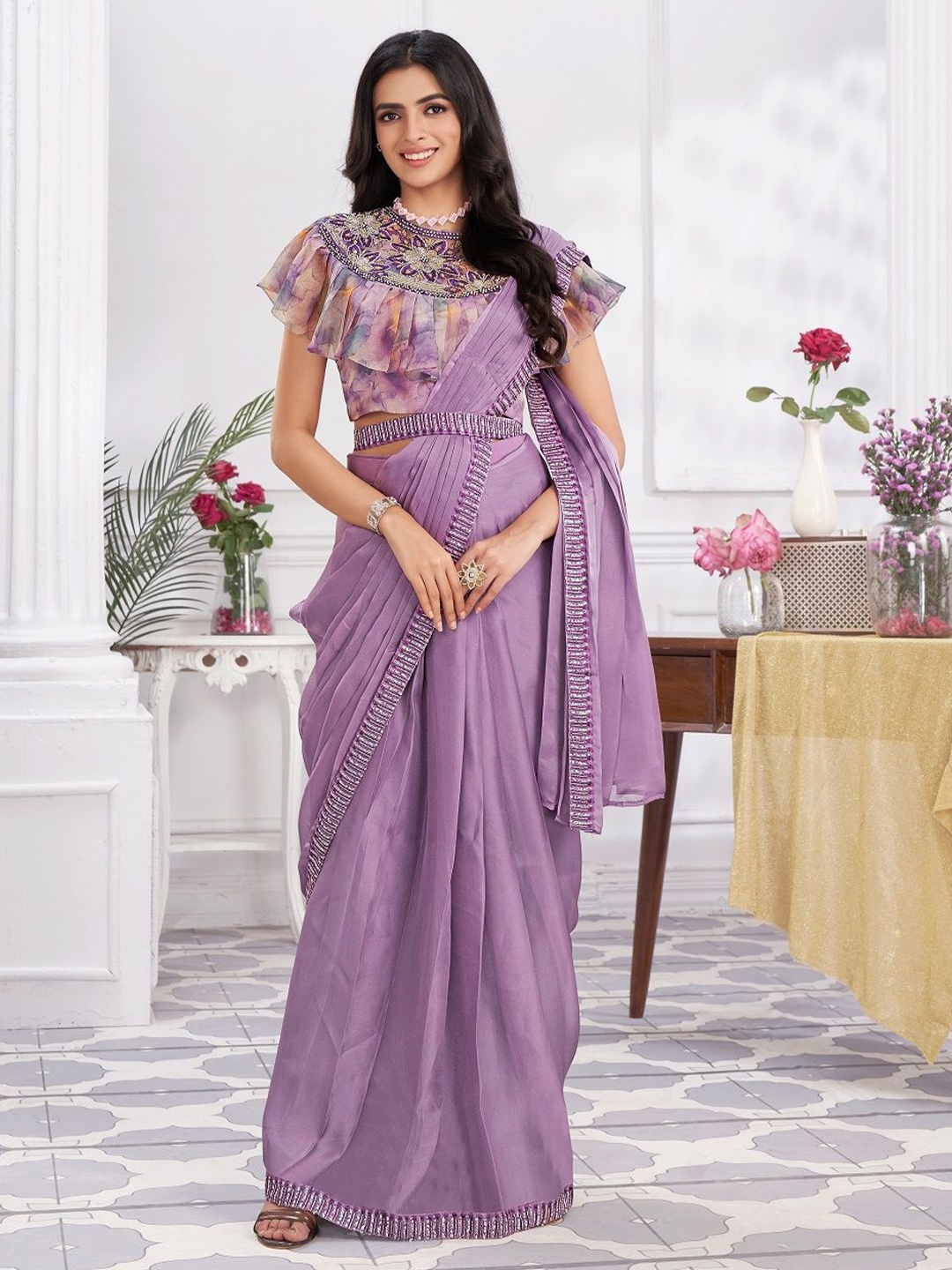 

JIVORA Pure Georgette Ready to Wear Saree, Pink