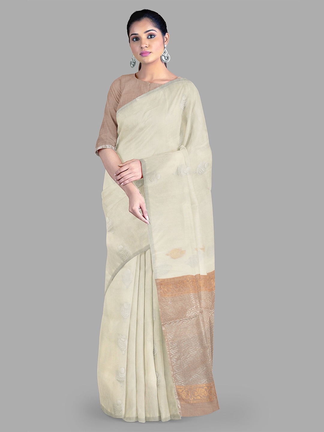 

The Chennai Silks Ethnic Motifs Zari Pure Cotton Kovai Saree, Off white