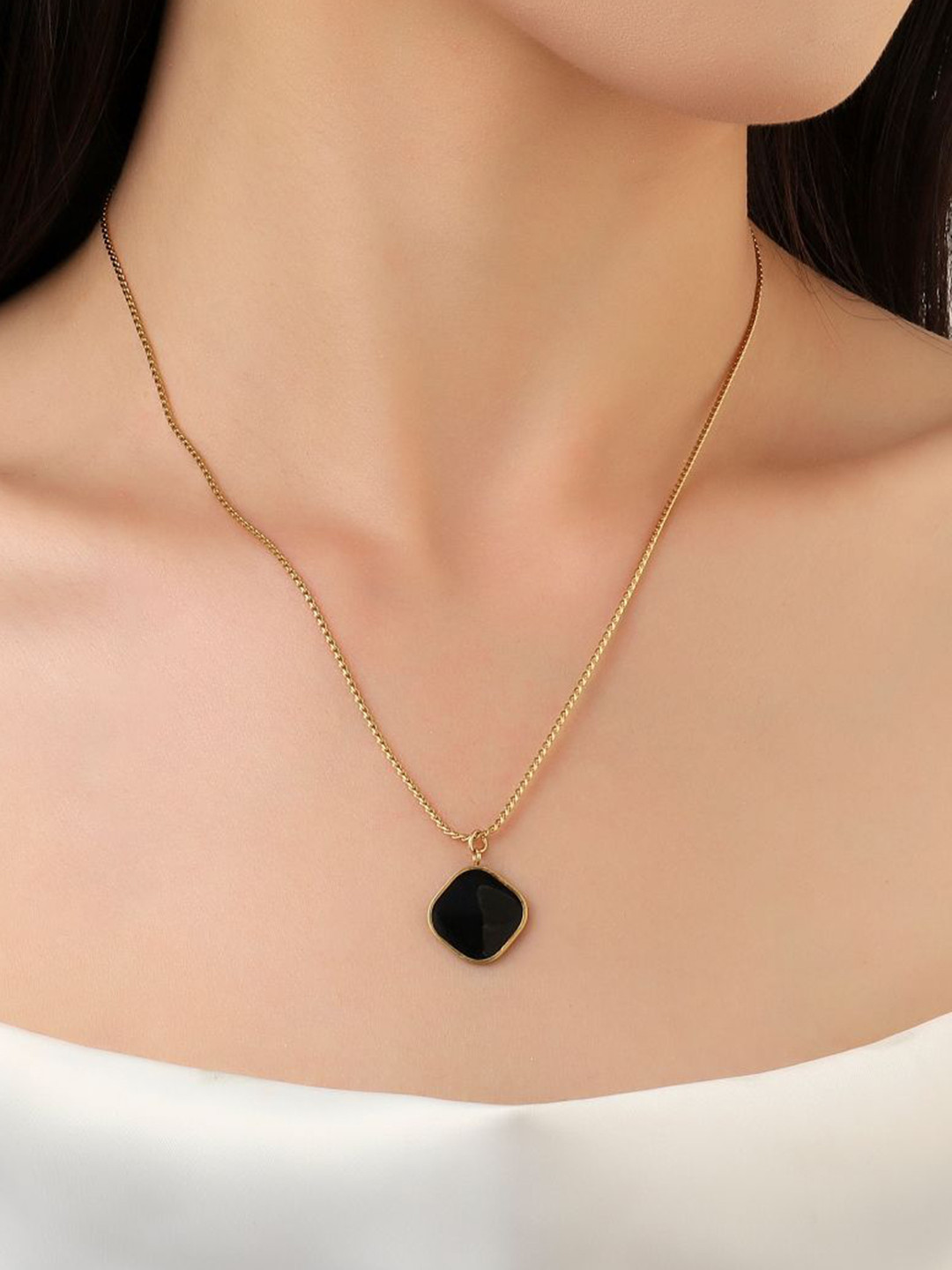 

SALTY Sorcery Black Stainless Steel Square Pendant with Chain, Gold