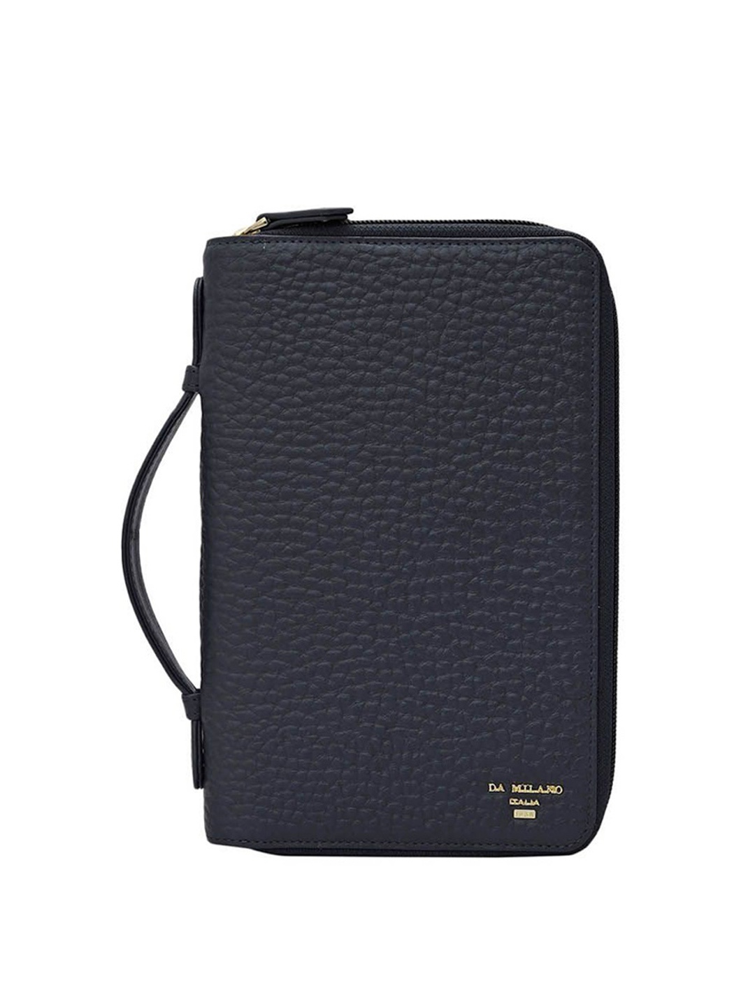 

Da Milano Unisex Textured Leather Zip Around Wallet, Blue