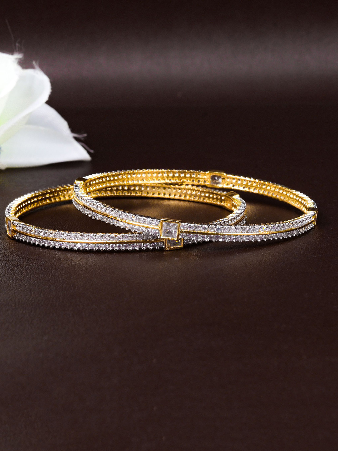 

Zevarly Set Of 2 Gold-Plated American Diamond Studded Bangles