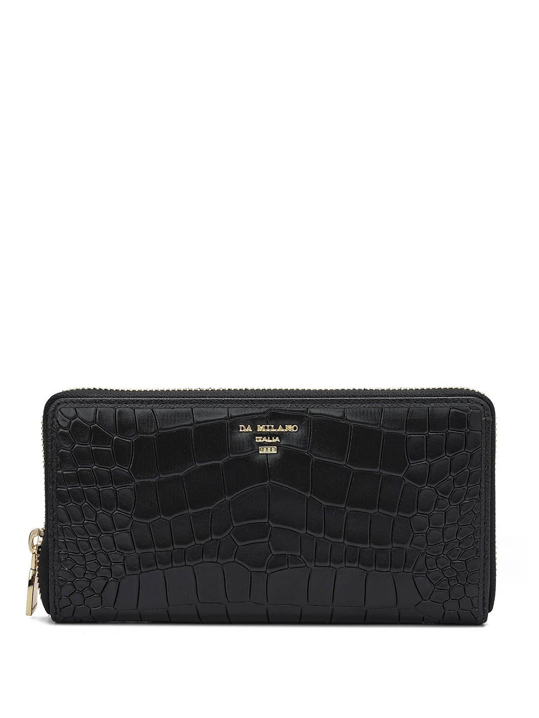 

Da Milano Women Textured Leather Zip Around Wallet, Black