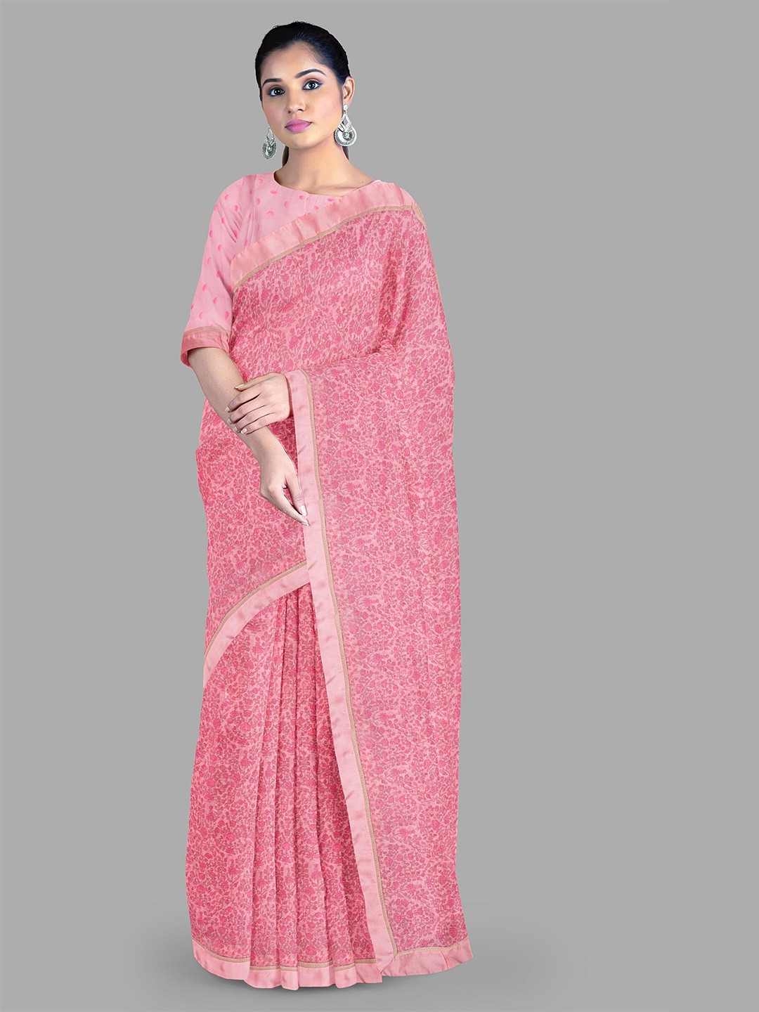 

The Chennai Silks Floral Printed Saree, Pink