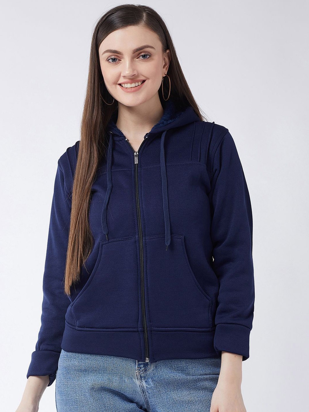 

PIVL Women Solid Hooded Windcheater Jacket, Navy blue