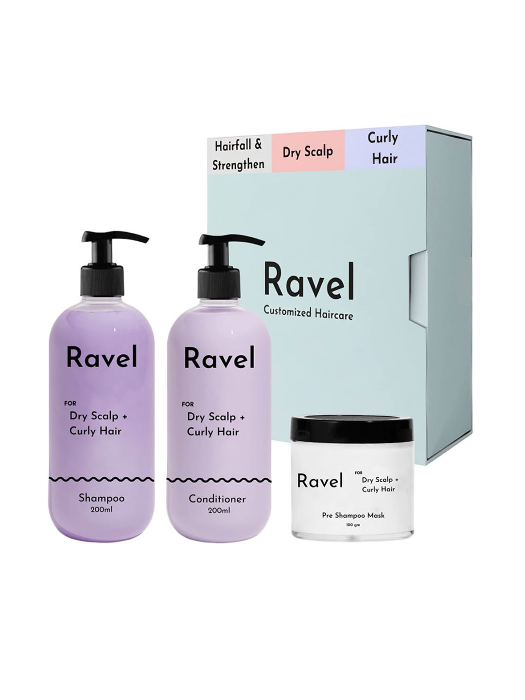 

Ravel Hair Fall Control Shampoo Conditioner & Pre Shampoo Scalp Mask Combo, Purple