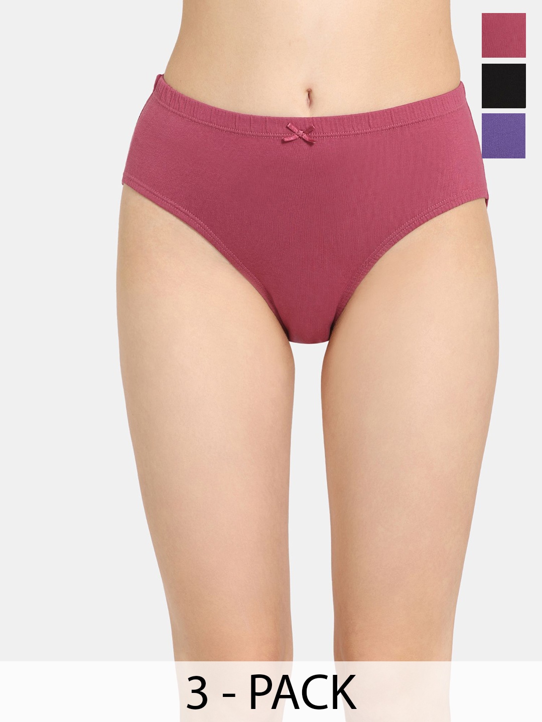 

Rosaline by Zivame Women Pack Of 3 Assorted Cotton Hipster Briefs, Maroon