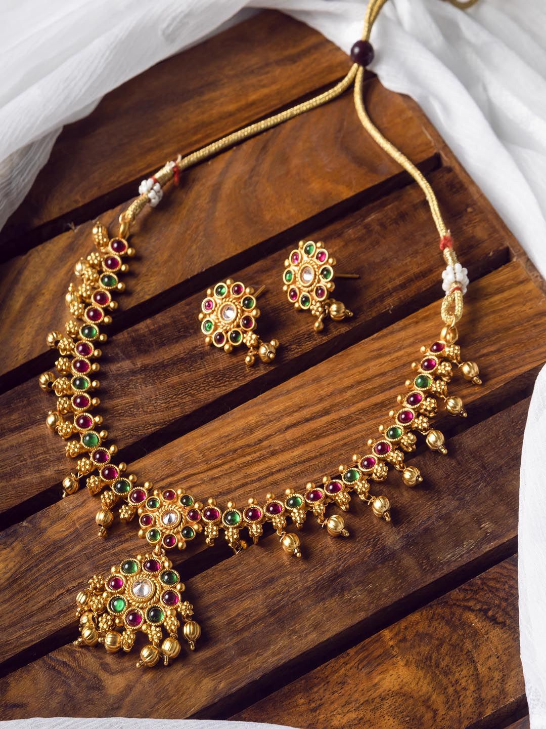 

StileAdda Gold Plated Stone Studded Traditional Jewellery Set