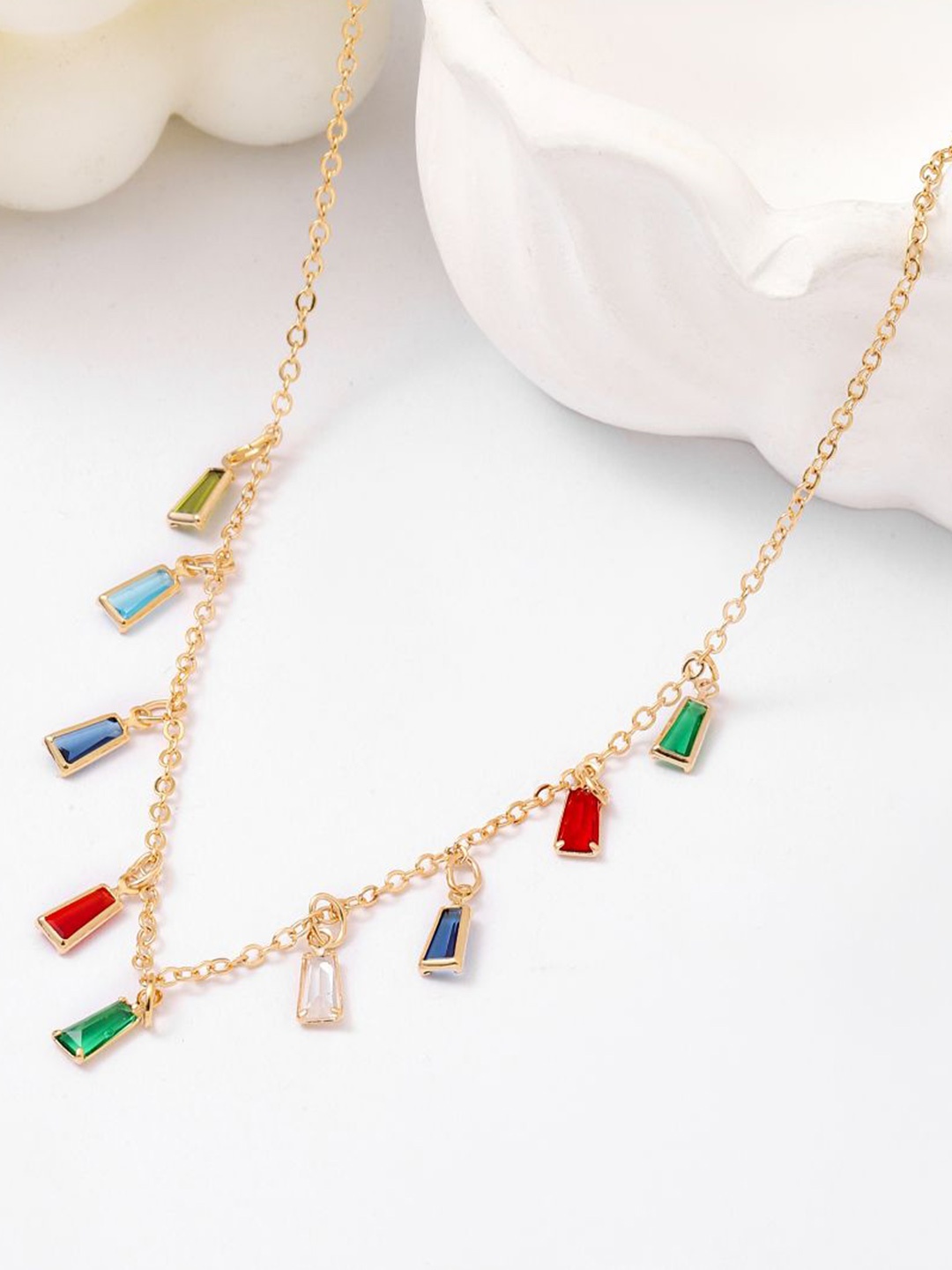 

SALTY Stainless Steel Artificial Stones Necklace, Gold