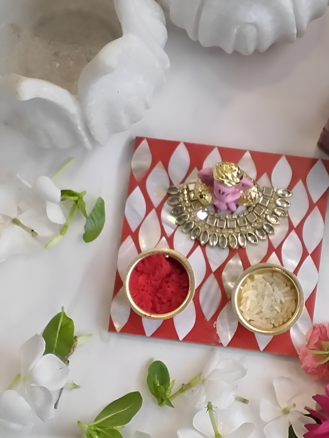 

HOMEARTE Red and GoldToned Religious Idol Showpiece