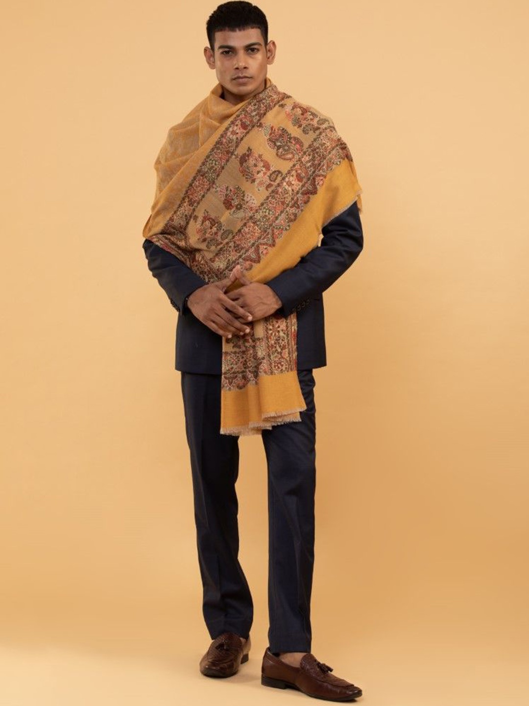 

MODARTA Ethnic Motifs Printed Woollen Shawl, Yellow