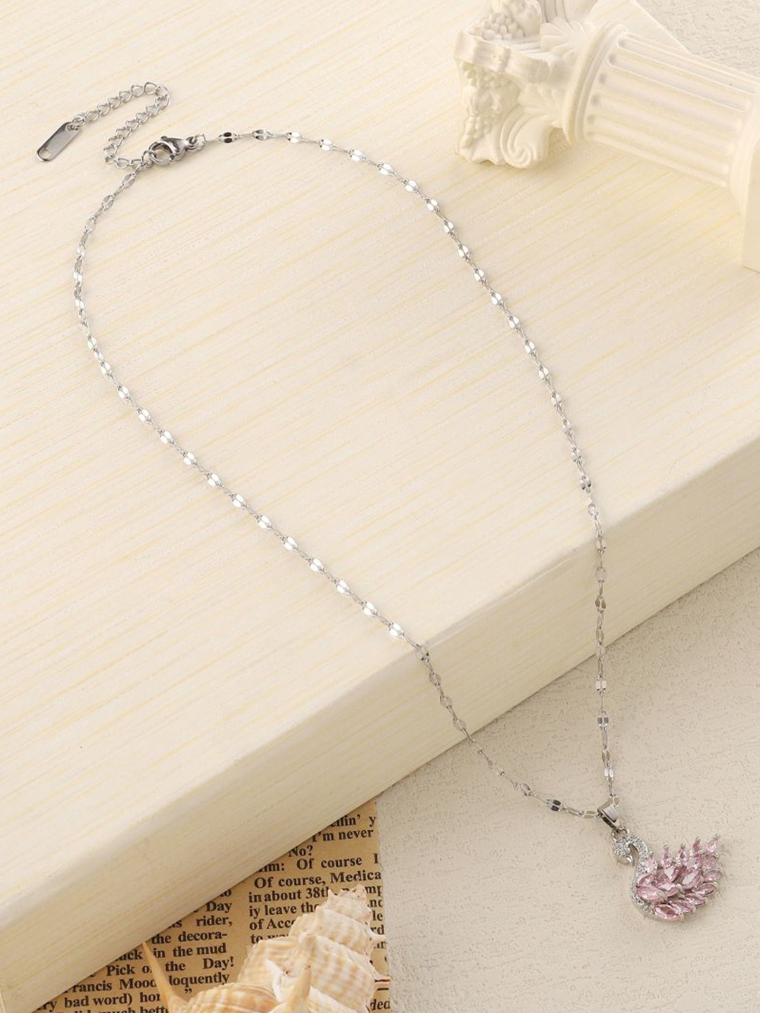 

SALTY Silver-Plated Swan Crystal-Studded Pendant
