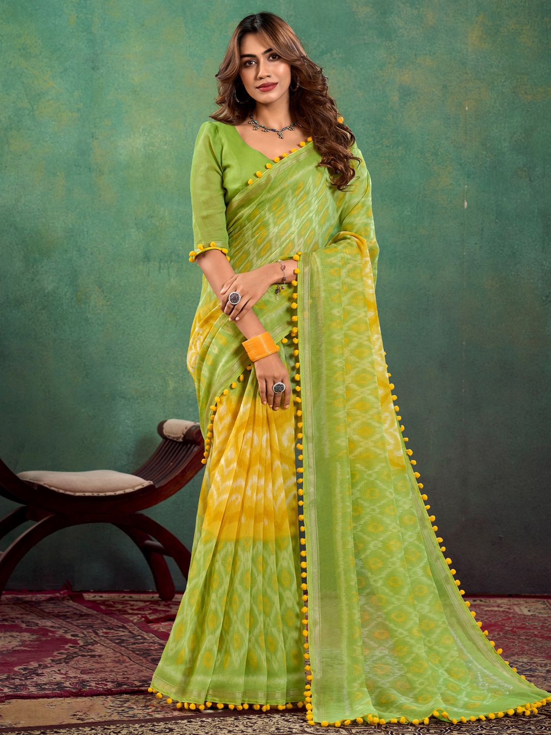 

Saree mall Women Embroidered Printed Bagh Sarees, Green