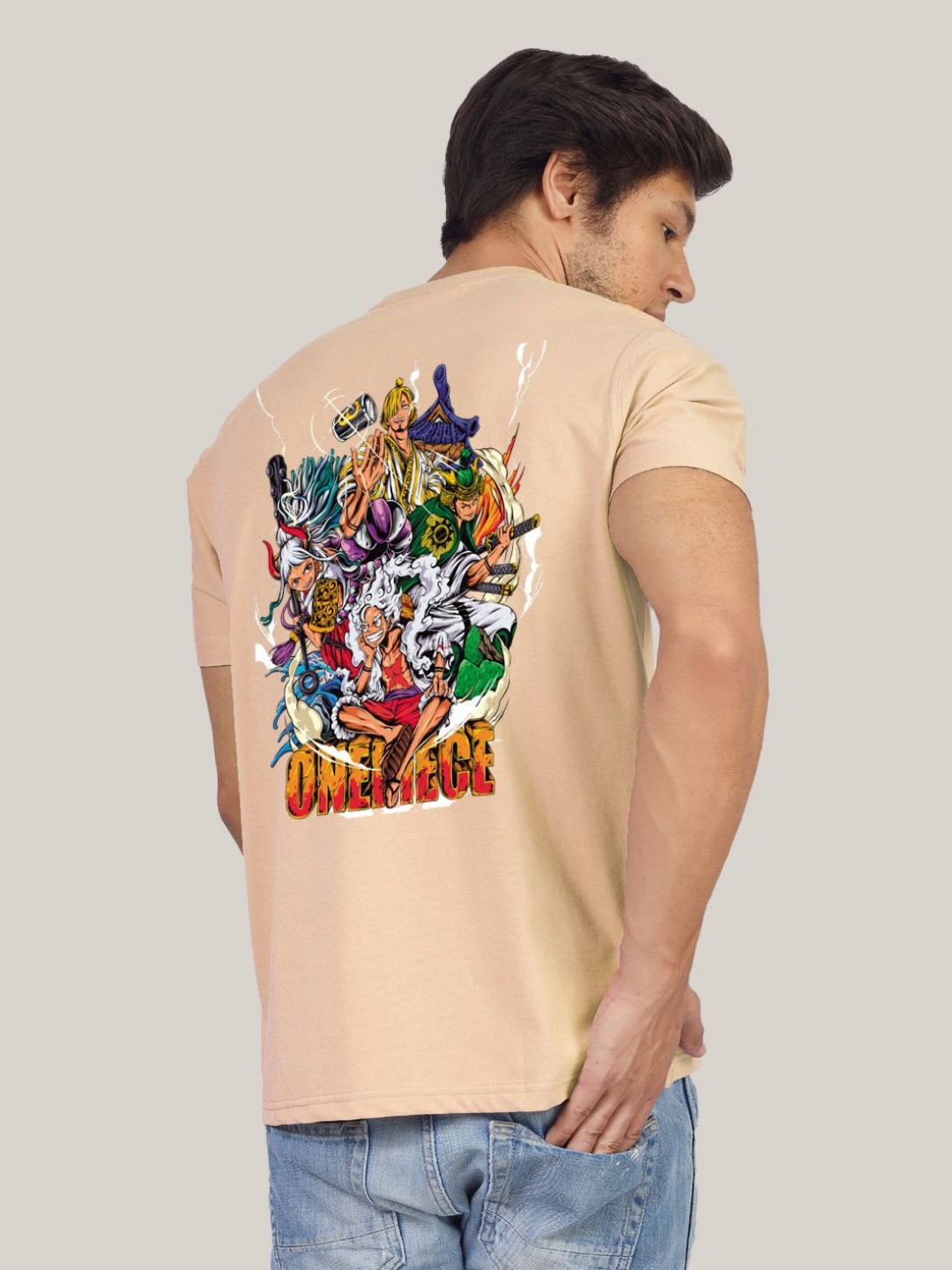 

Greylongg Men Graphic Printed Round Neck Cotton T-shirt, Beige