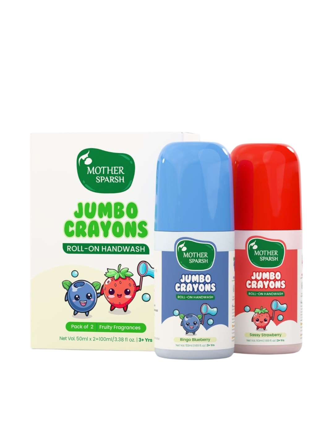 

Mother Sparsh 2Pcs Jumbo Crayons Roll-On Handwash - 50ML, Transparent