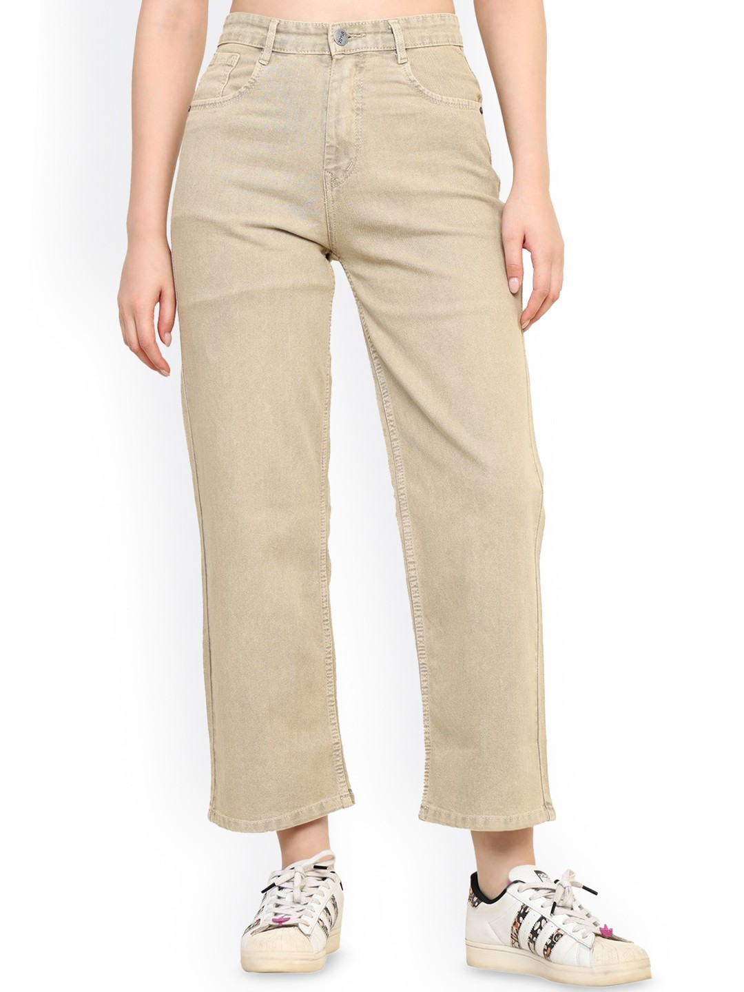 

zayla Women Comfort Wide Leg High-Rise Jeans, Beige