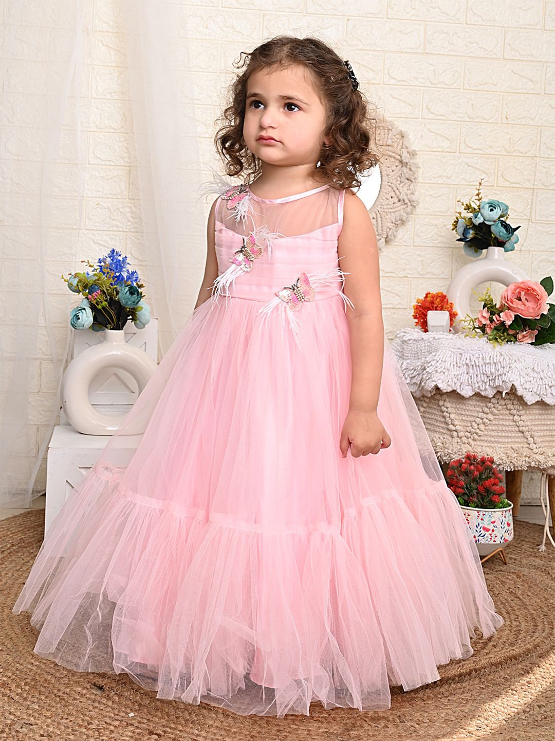 

Bedtime story Girls Embellished Net Maxi Dress, Pink