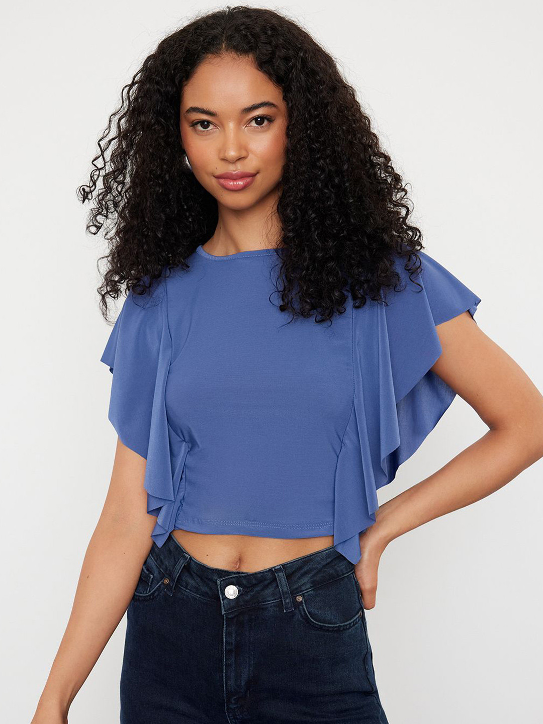 

Trendyol Flutter Sleeve Crop Top, Na