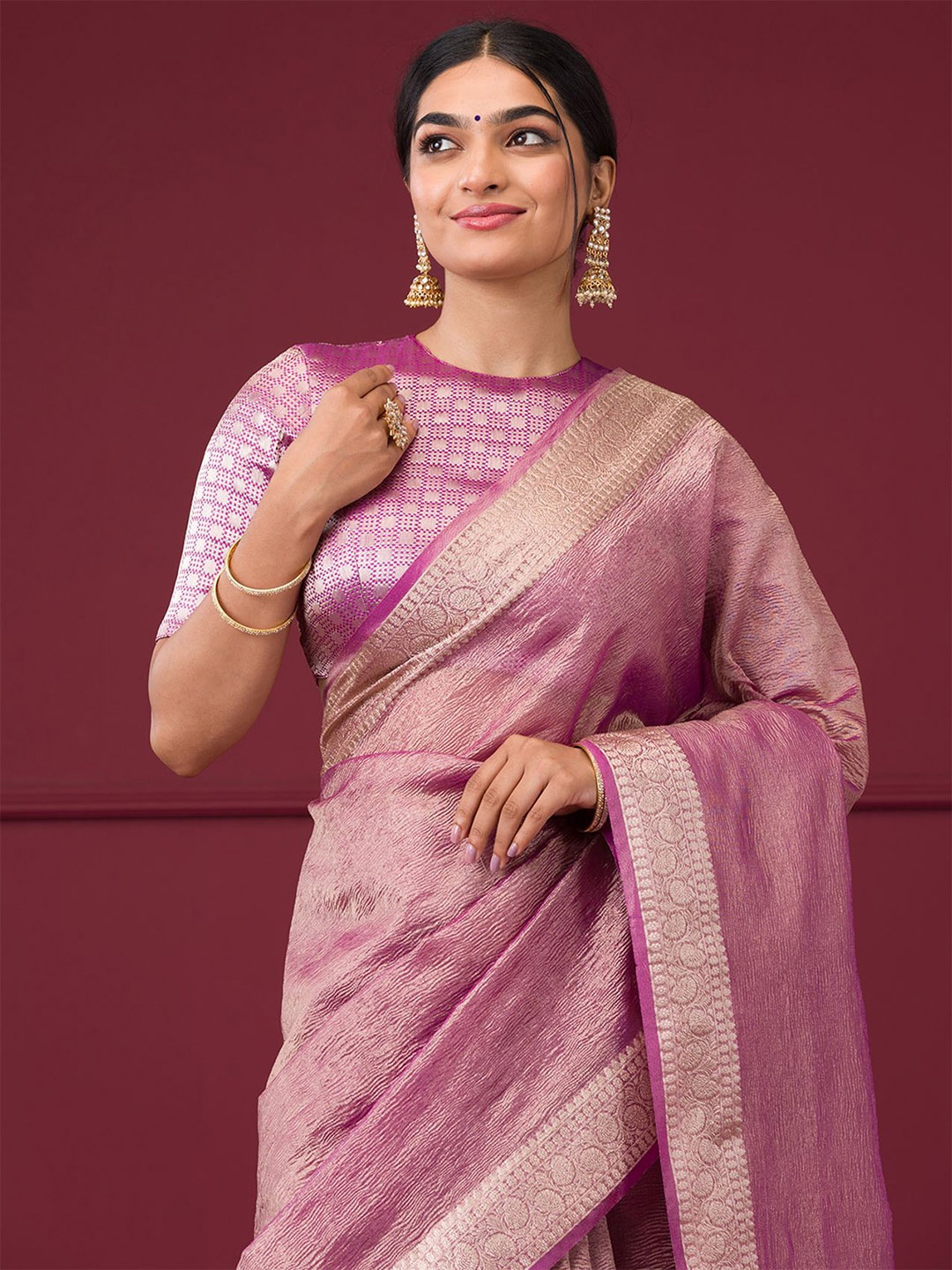 

Koskii Zari Tissue Saree, Mauve